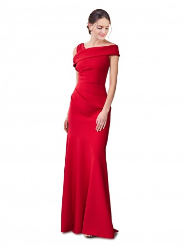 Sleeveless Ruched Crepe Mermaid Prom Dress with Off The Shoulder Detail Clearance