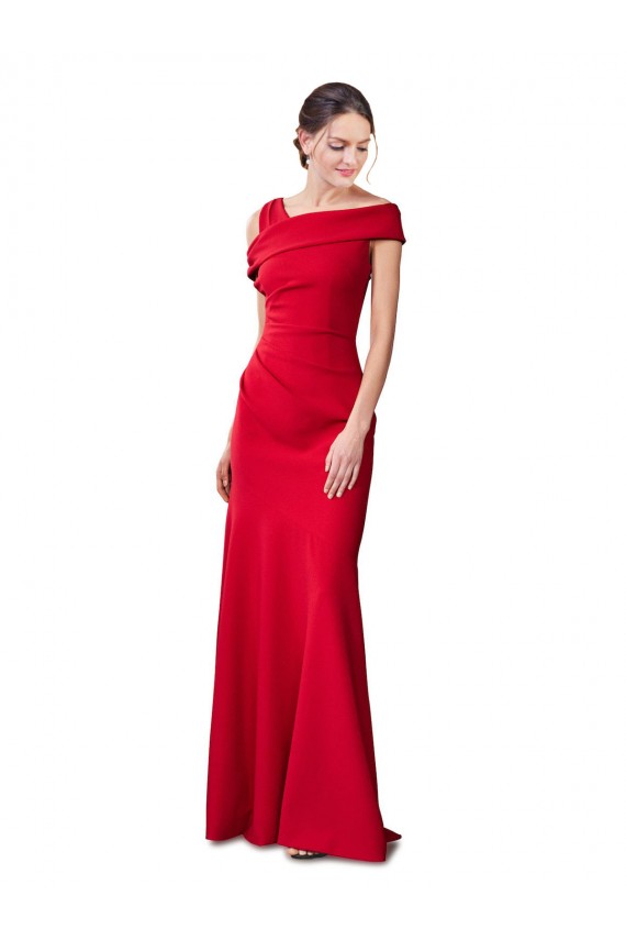 Sleeveless Ruched Crepe Mermaid Prom Dress with Off The Shoulder Detail Clearance