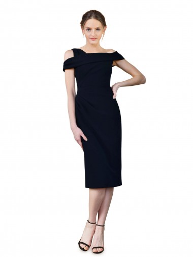 Draped Cross Shoulder Stretch Crepe Cocktail Prom Dress / Homecoming Dress Clearance