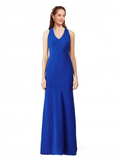 Halter V-Neck Long A-Line Crepe Prom Dress Clearance