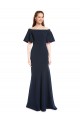 Off the Shoulder Crepe Prom Dress with Short Ruffle Sleeves. Clearance