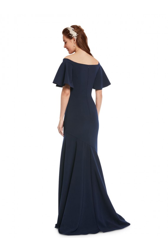 Off the Shoulder Crepe Prom Dress with Short Ruffle Sleeves. Clearance