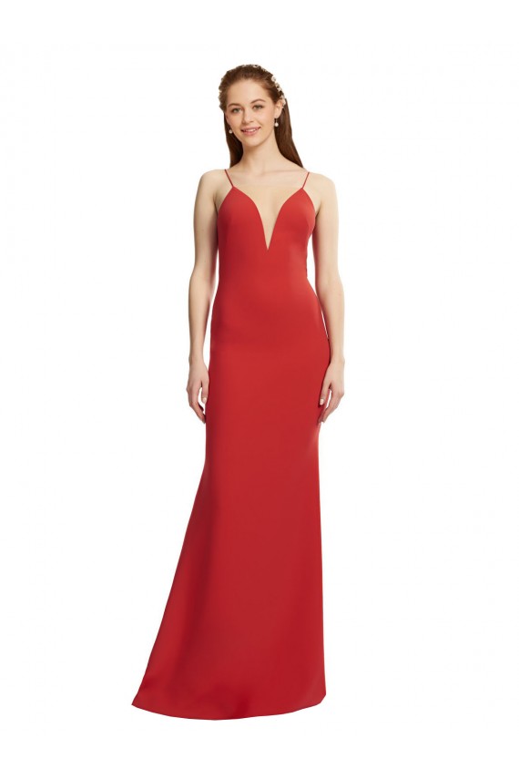 Mermaid Plunging V-Neck Crepe Prom Dress with Wide Open Back Clearance