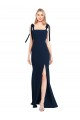 Flat Tie Shoulder Crepe Trumpet Prom Dress with Front Slit Clearance
