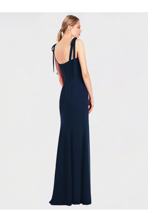 Flat Tie Shoulder Crepe Trumpet Prom Dress with Front Slit Clearance