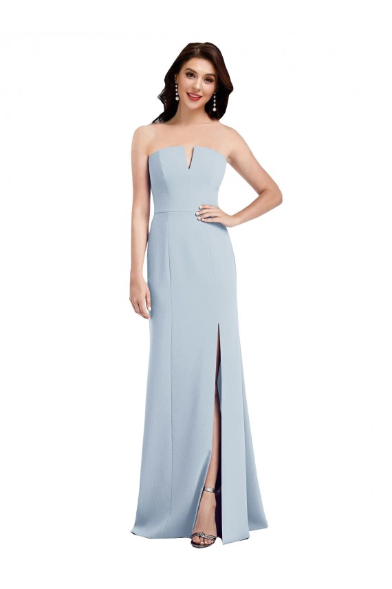 Strapless Notch Crepe Prom Dress with Front Slit Clearance