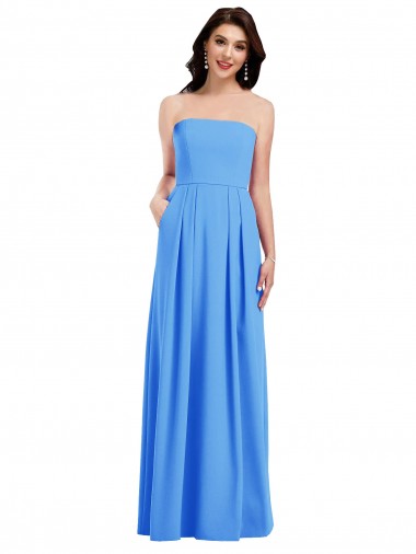 Strapless Pleated Skirt Crepe Prom Dress with Pockets Clearance