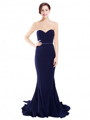 Strapless Sweetheart Neckline Crepe Prom Dress with Satin Waistband Clearance