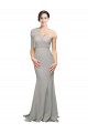 Long Sweep Train Sweetheart Crepe Prom Dress with Tulle One Shoulder Clearance