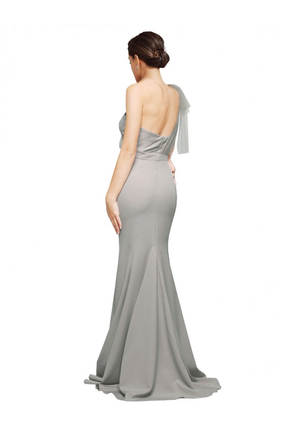 Long Sweep Train Sweetheart Crepe Prom Dress with Tulle One Shoulder Clearance