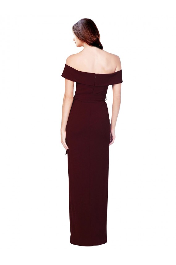 Off the Shoulder Long Crepe Prom Dress with Waist Tie Clearance