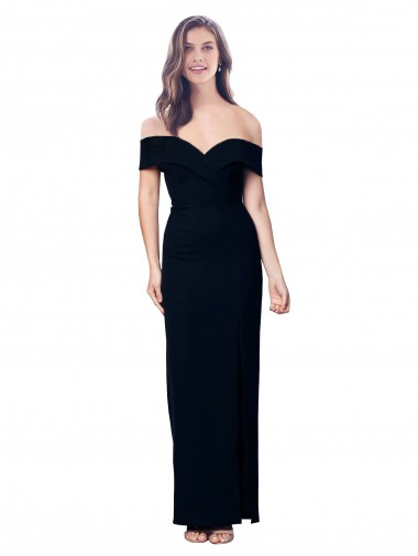 Off the Shoulder Long Full Length Crepe Prom Dress with Side Split Clearance