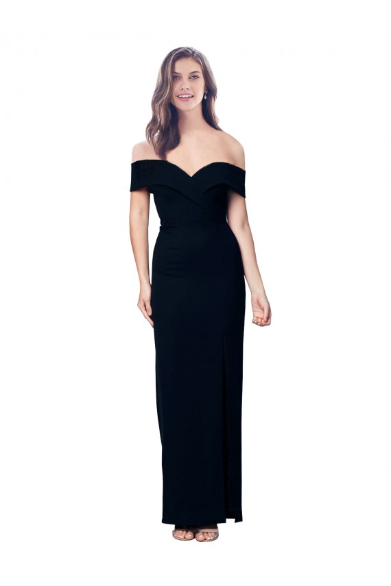 Off the Shoulder Long Full Length Crepe Prom Dress with Side Split Clearance