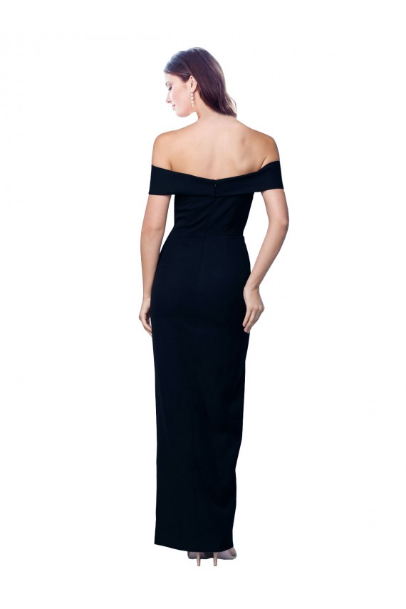 Off the Shoulder Long Full Length Crepe Prom Dress with Side Split Clearance
