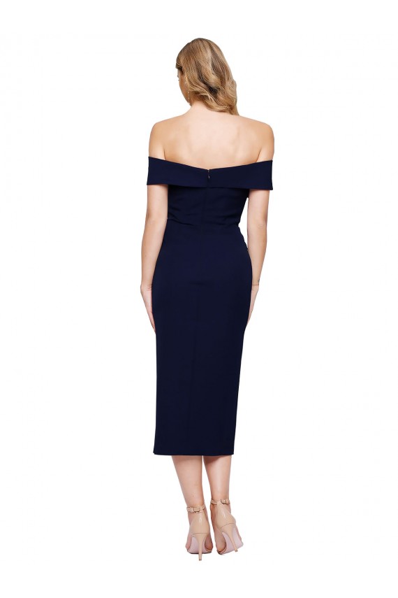 Midi Length Short Crepe Cocktail Prom Dress / Homecoming Dress with Side Split Clearance