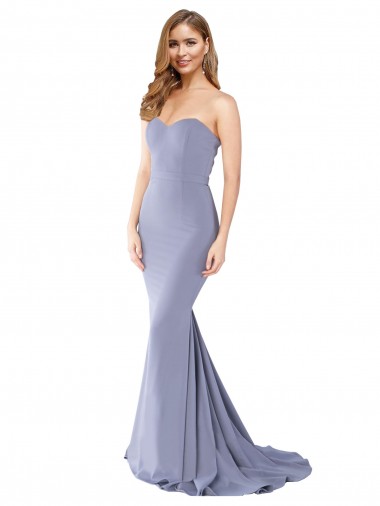 Long Strapless Sweetheart Sweep Train Crepe Prom Dress with Low Back Clearance