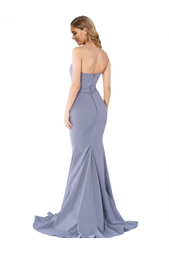 Long Strapless Sweetheart Sweep Train Crepe Prom Dress with Low Back Clearance