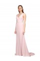Deep V-Neckline and Back Long Sweep Train Crepe Prom Dress with Shoulder Straps Clearance