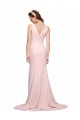 Deep V-Neckline and Back Long Sweep Train Crepe Prom Dress with Shoulder Straps Clearance