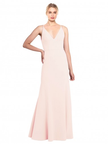 Slim A-Line V-Neck Long Stretch Crepe Prom Dress with V-Back Clearance