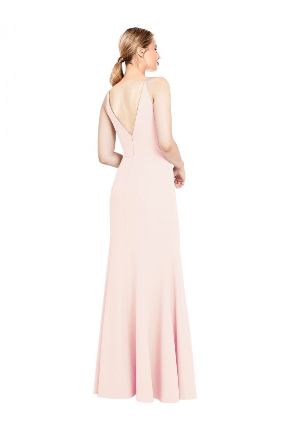 Slim A-Line V-Neck Long Stretch Crepe Prom Dress with V-Back Clearance