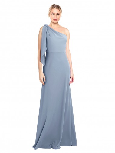 Draped Flutter Sleeves One Shoulder Stretch Crepe Prom Dress Clearance