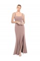 Square Neck Fit and Flare Long Stretch Crepe Prom Dress with Side Slit Clearance