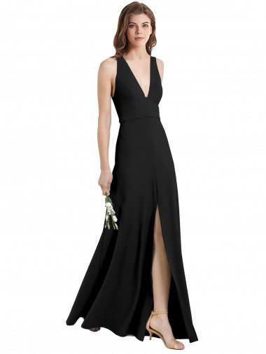 Sleek Halter V-Neck Long A-Line Stretch Crepe Prom Dress with Front Slit Clearance