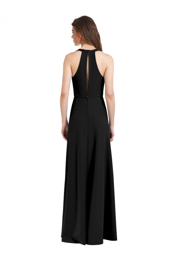Sleek Halter V-Neck Long A-Line Stretch Crepe Prom Dress with Front Slit Clearance