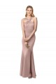 Long Floor Length High Neck Fit and Flare Stretch Crepe Prom Dress with Side Slit Clearance