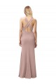 Long Floor Length High Neck Fit and Flare Stretch Crepe Prom Dress with Side Slit Clearance