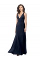 Classic V-Neck Long Stretch Crepe Prom Dress with V-Back Clearance