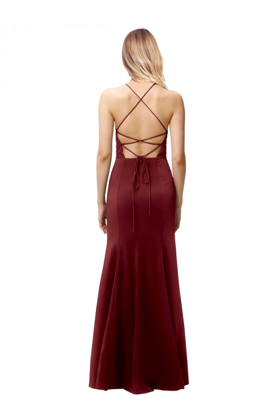 Fit and Flare Halter Neckline Stretch Crepe Prom Dress with Strappy Back Clearance