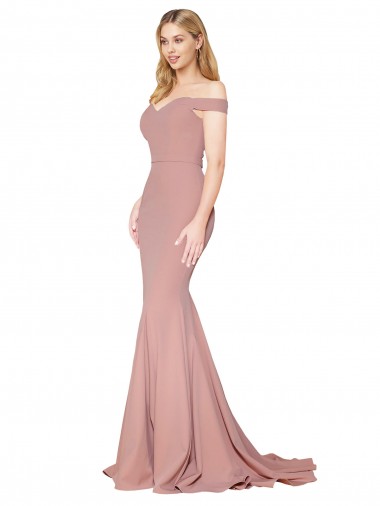 Off the Shoulder Sweetheart Long Sweep Train Crepe Prom Dress Clearance