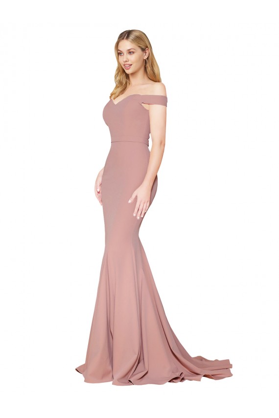 Off the Shoulder Sweetheart Long Sweep Train Crepe Prom Dress Clearance