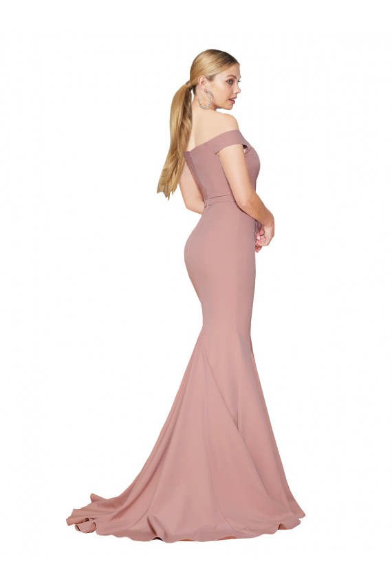 Off the Shoulder Sweetheart Long Sweep Train Crepe Prom Dress Clearance