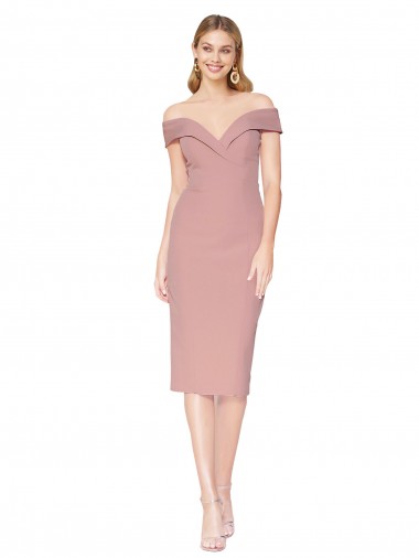 Knee Length Off the Shoulder Sweetheart Crepe Cocktail Prom Dress / Homecoming Dress Clearance