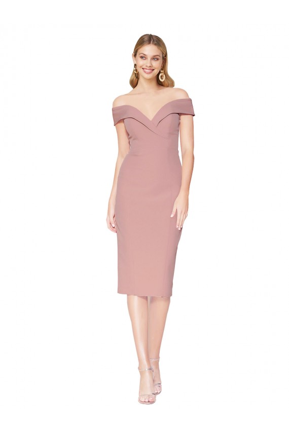 Knee Length Off the Shoulder Sweetheart Crepe Cocktail Prom Dress / Homecoming Dress Clearance