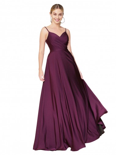 High Neck Spaghetti Straps Long V-Back Crepe Prom Dress Clearance