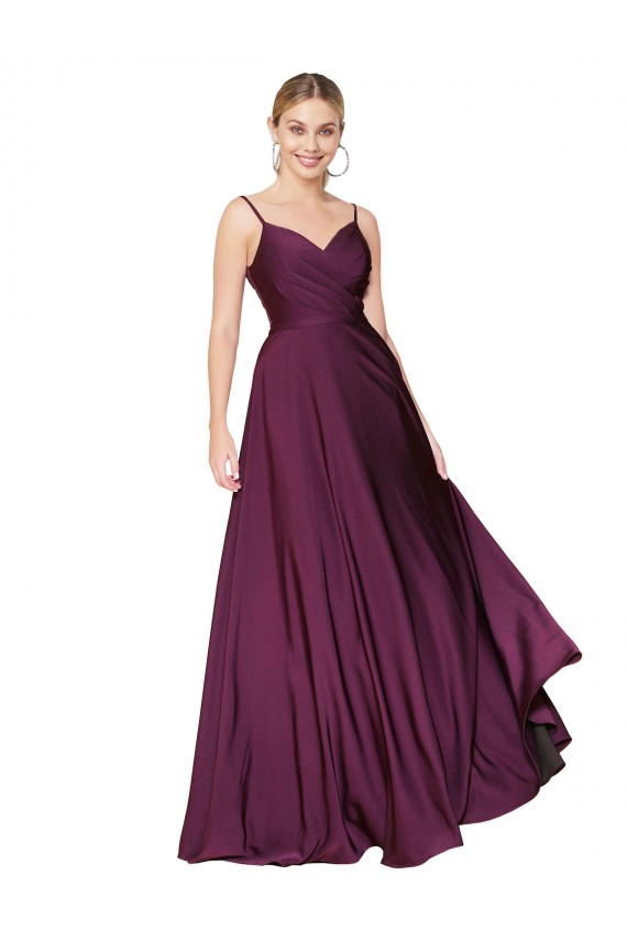 High Neck Spaghetti Straps Long V-Back Crepe Prom Dress Clearance