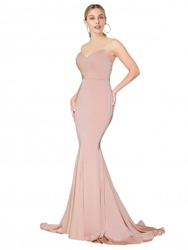 Sweep Train Sweetheart Long Mermaid Crepe Prom Dress Low Back Clearance