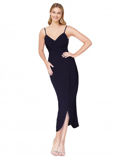 High Neck Spaghetti Straps Crepe Short Wrap Cocktail Prom Dress / Homecoming Dress Clearance