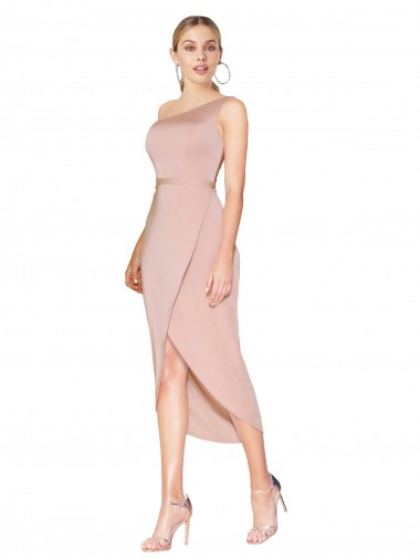 Knee Length One Shoulder Crepe Short Wrap Cocktail Prom Dress / Homecoming Dress Clearance