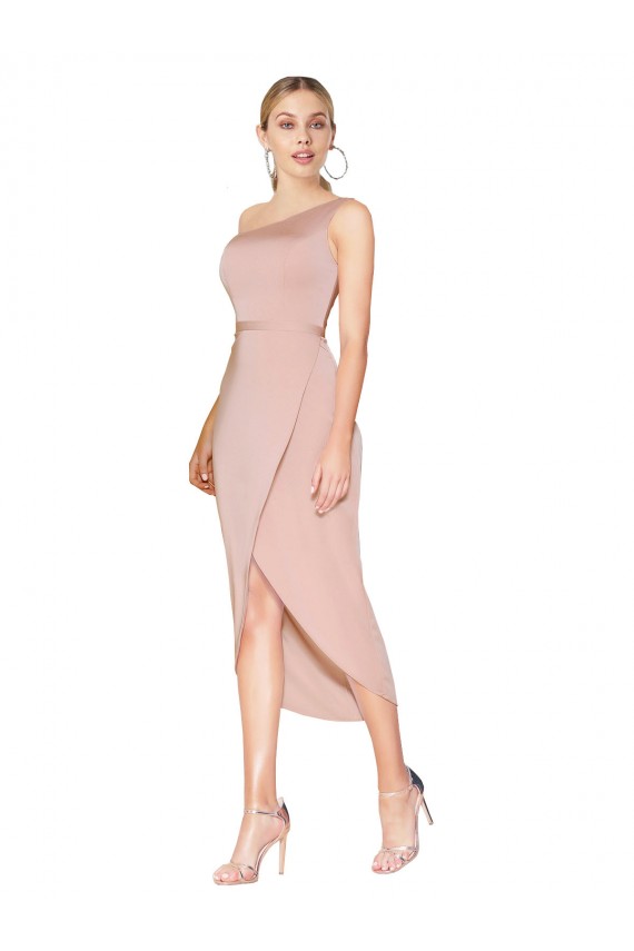 Knee Length One Shoulder Crepe Short Wrap Cocktail Prom Dress / Homecoming Dress Clearance