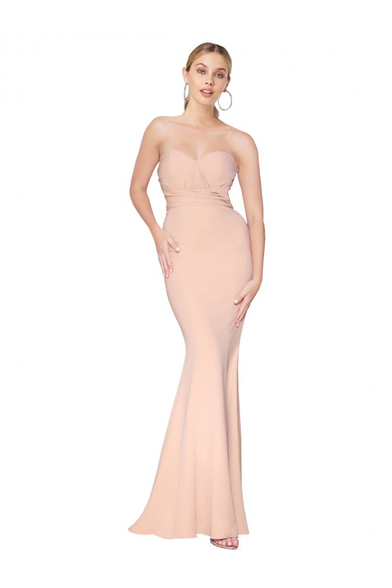 Sweetheart Shirred Neck Long Floor Length Crepe Prom Dress Clearance