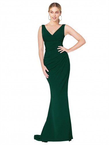 V-Neck Floor Length Long Crepe Mermaid Prom Dress Clearance