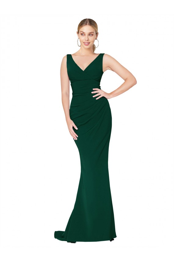 V-Neck Floor Length Long Crepe Mermaid Prom Dress Clearance