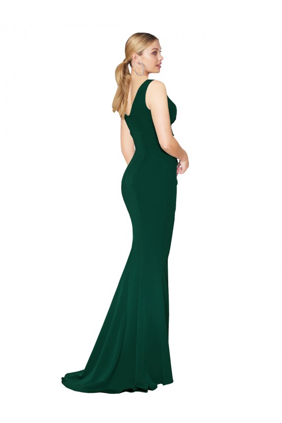 V-Neck Floor Length Long Crepe Mermaid Prom Dress Clearance