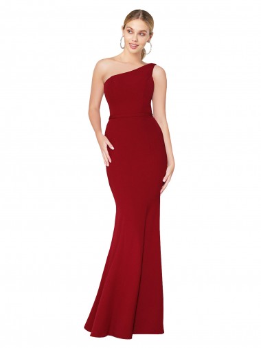 One Shoulder Long High Neck Sleeveless Mermaid Crepe Prom Dress Clearance