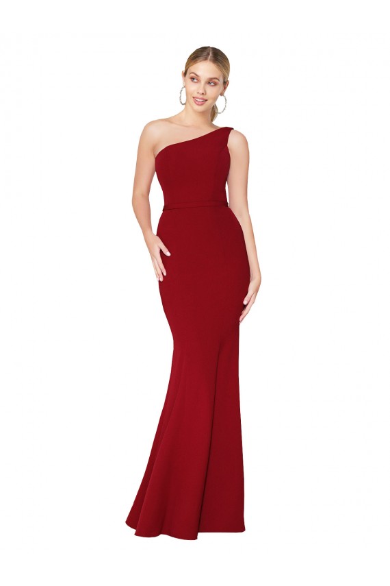One Shoulder Long High Neck Sleeveless Mermaid Crepe Prom Dress Clearance